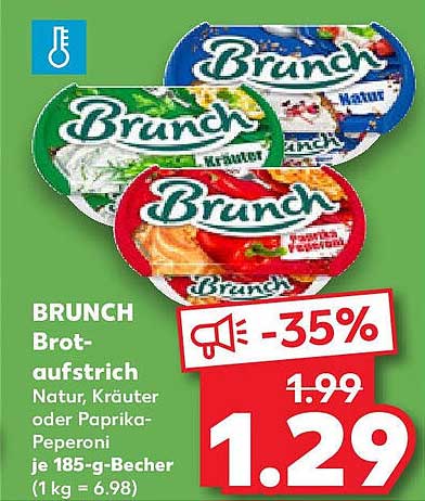 BRUNCH Brotaufstrich Natur, Kräuter oder Paprika- Peperoni 185-g-Becher