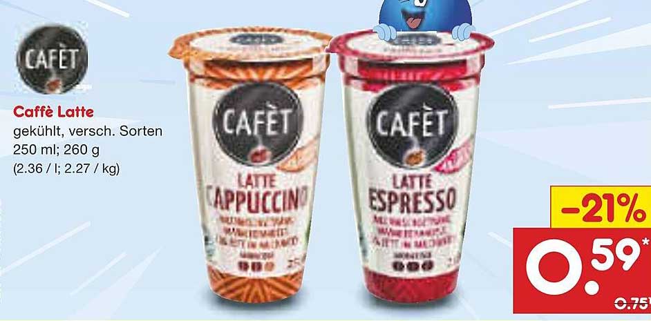 Caffè Latte, gekühlt, verschiedene Sorten 250 ml