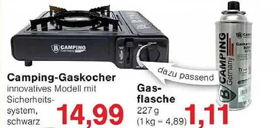 Camping-Gaskocher innovatives Modell mit Sicherheits-system, schwarz