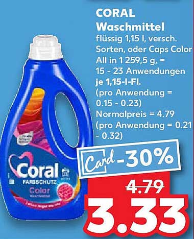 CORAL Waschmittel flüssig 1,15 l, verschiedene Sorten