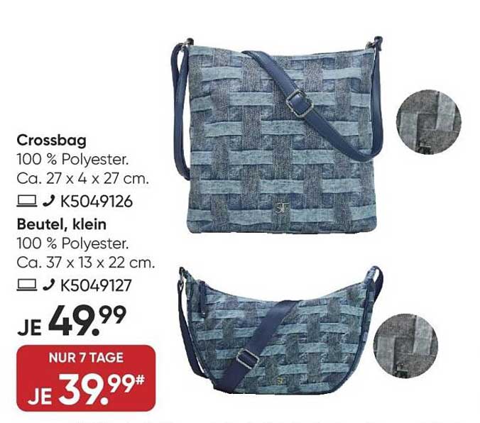 Crossbag - 100 % Polyester, ca. 27 x 4 x 27 cm, Angebotspreis 39,99 €