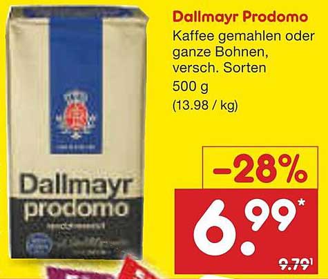 Dallmayr Prodomo Kaffee gemahlen oder ganze Bohnen, verschiedene Sorten, 500 g