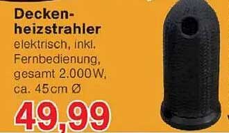 Deckenheizstrahler elektrisch, inkl. Fernbedienung, 2.000W, ca. 45cm Ø