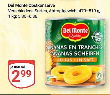 Del Monte Obstkonserve - Ananas in Scheiben 850 ml