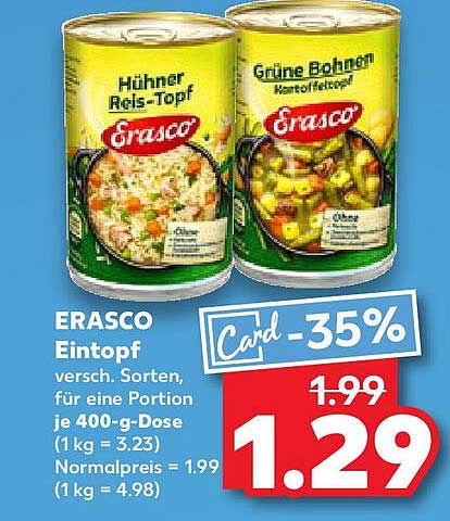 ERASCO Eintopf - Hühner Reis-Topf und Grüne Bohnen