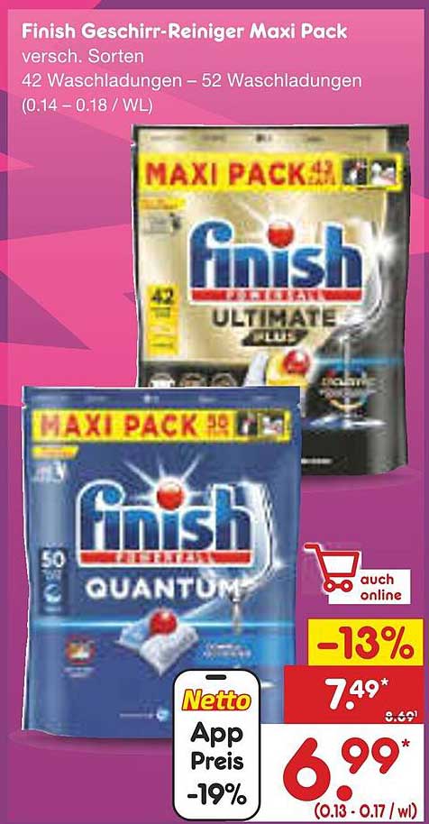 Finish Geschirr-Reiniger Maxi Pack versch. Sorten - 42 und 50 Waschladungen