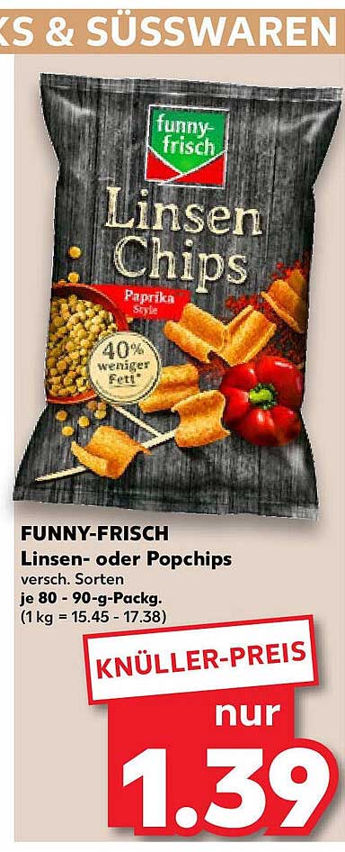 FUNNY-FRISCH Linsen- oder Popchips, verschiedene Sorten, 80-90 g-Packung