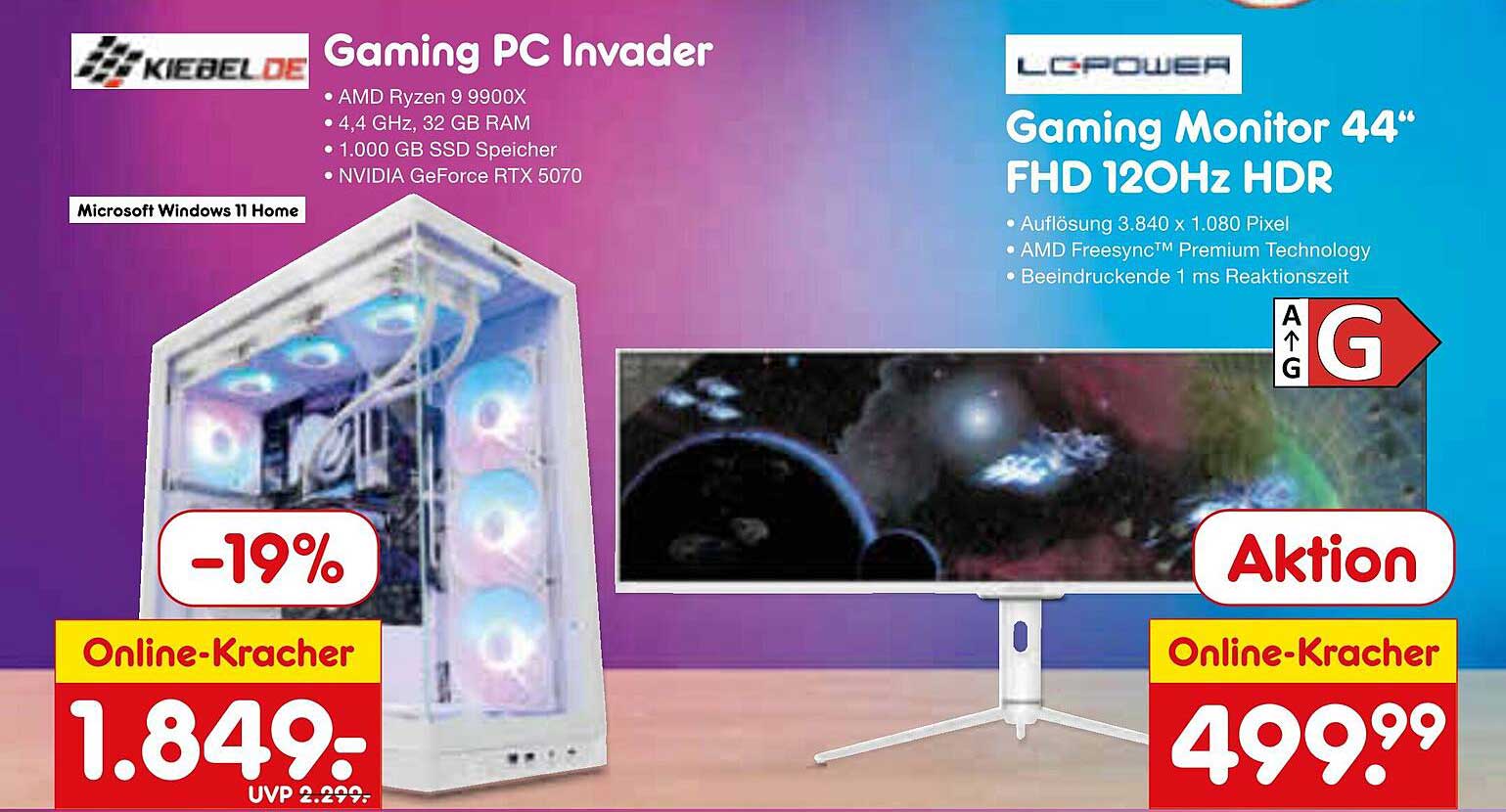 Gaming PC Invader und Gaming Monitor 44" FHD 120Hz