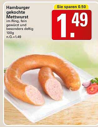 Hamburger gekochte Mettwurst im Ring, fein gewürzt und besonders deftig