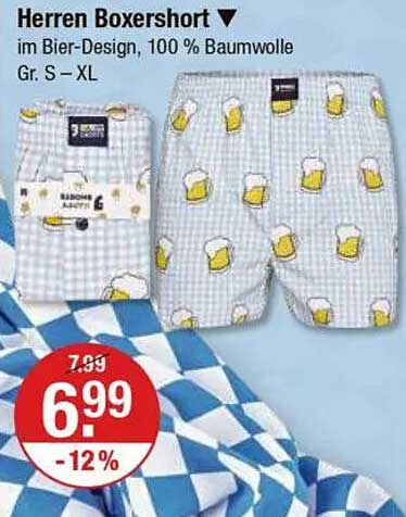 Herren Boxershort im Bier-Design, 100% Baumwolle