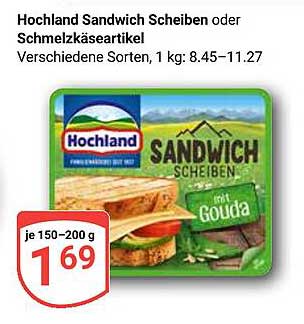 Hochland Sandwich Scheiben oder Schmelzkäseartikel, verschiedene Sorten, 1 kg