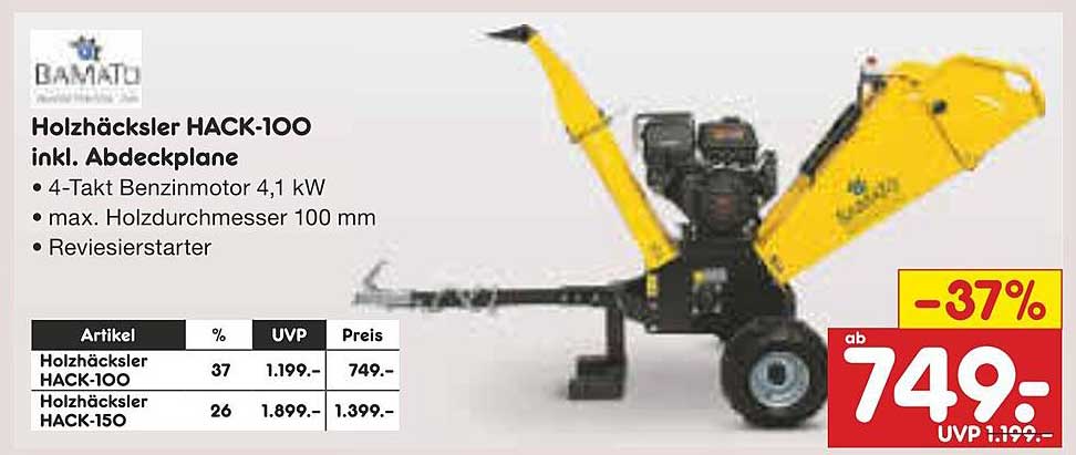 Holzhäcksler HACK-100 inkl. Abdeckplane
