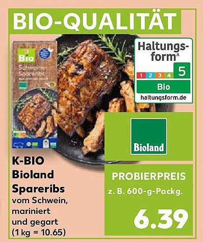 K-BIO Bioland Spareribs vom Schwein, mariniert und gegart