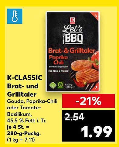 K-CLASSIC Brat- und Grilltaler Gouda, Paprika-Chili oder Tomate-Basilikum