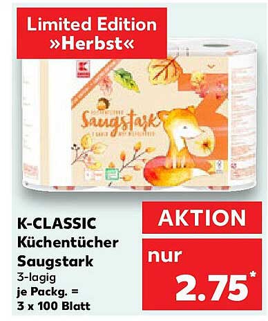 K-CLASSIC Küchentücher Saugstark, 3-lagig, Limited Edition "Herbst"