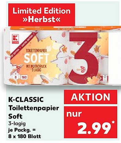 K-CLASSIC Toilettenpapier Soft, 3-lagig, Limited Edition »Herbst«