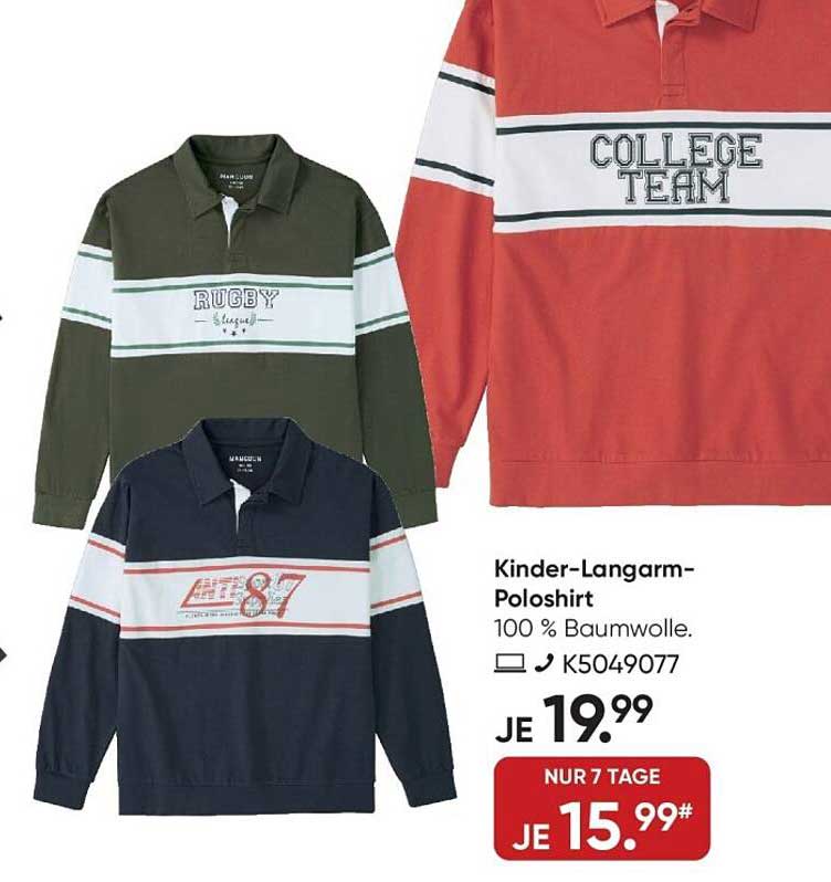 Kinder-Langarm-Poloshirt – 100% Baumwolle