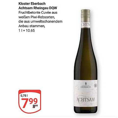Kloster Eberbach AchtSAM Rheingau DQW - Fruchtbetonte Cuvée aus weißen Piwi-Rebsorten