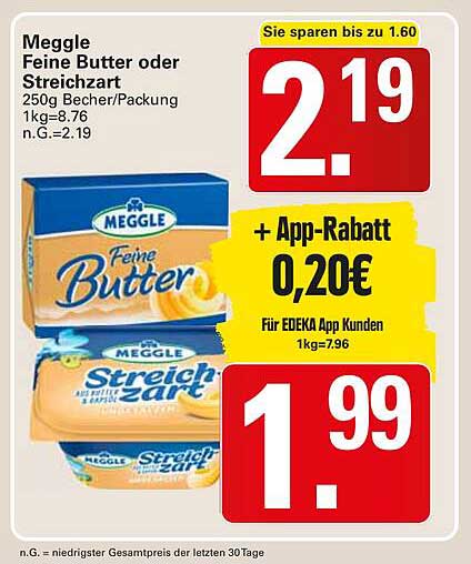 Meggle Feine Butter oder Streichzart 250g Becher/Packung