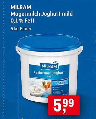 MILRAM Magermilch Joghurt mild 0,1 % Fett 5 kg Eimer