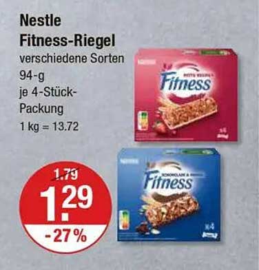 Nestlé Fitness-Riegel verschiedene Sorten 94-g je 4-Stück-Packung