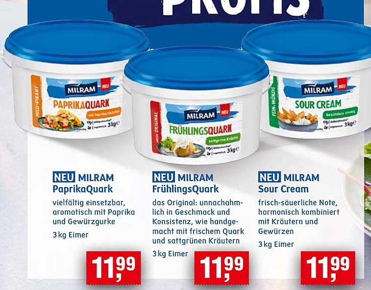 NEU MILRAM PaprikaQuark, FrühlingsQuark und Sour Cream - 3 kg Eimer