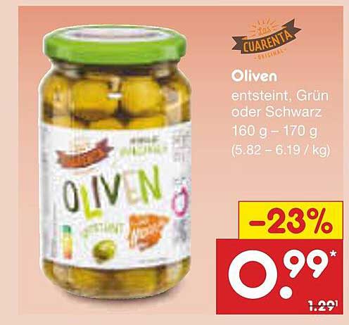 Oliven entsteint, Grün oder Schwarz - 160 g - 170 g