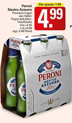 Peroni Nastro Azzurro - Premium-Lager aus Italien 6x0,33L