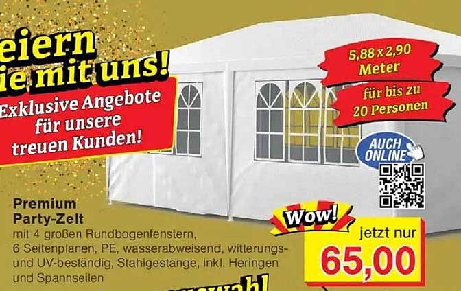 Premium Party-Zelt mit 4 großen Rundbogenfenstern