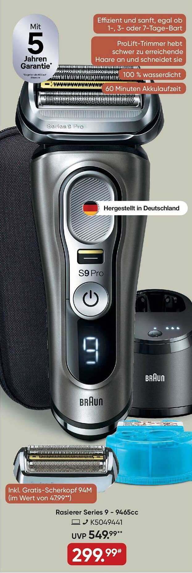 Rasierer Series 9 - 9465cc mit Gratis-Scherkopf 94M