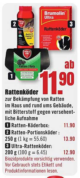 Rattenköder zur Bekämpfung von Ratten im Haus und rund ums Gebäude