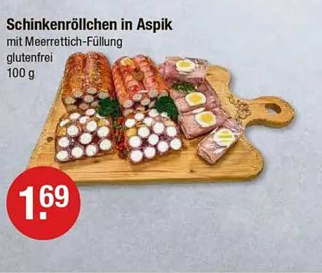 Schinkenröllchen in Aspik mit Meerrettich-Füllung, glutenfrei, 100 g