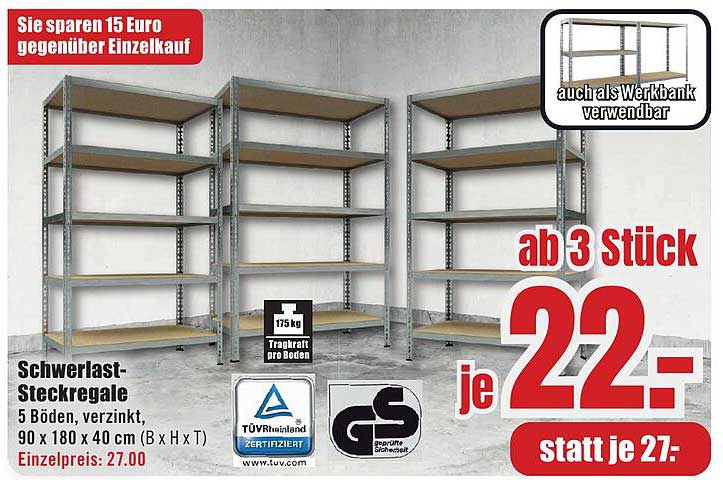 Schwerlast-Steckregale - 5 Böden, verzinkt