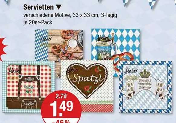 Servietten verschiedene Motive, 33 x 33 cm, 3-lagig je 20er-Pack
