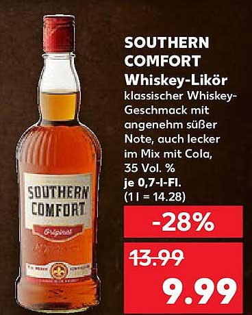 SOUTHERN COMFORT Whiskey-Likör - Jetzt für nur 9,99 €!