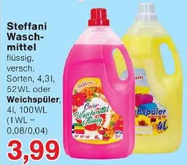 Steffani Waschmittel flüssig, verschiedene Sorten 4,3 l