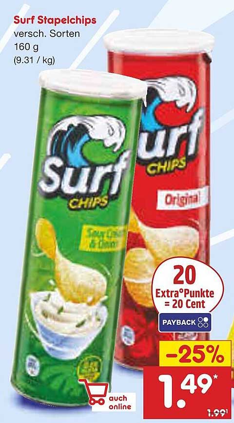 Surf Stapelchips versch. Sorten 160 g