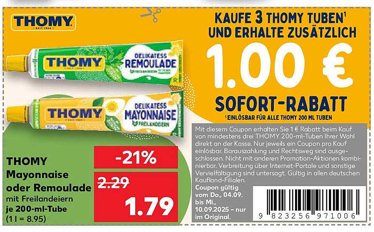 THOMY Mayonnaise oder Remoulade 200 ml - Jetzt 21% günstiger!