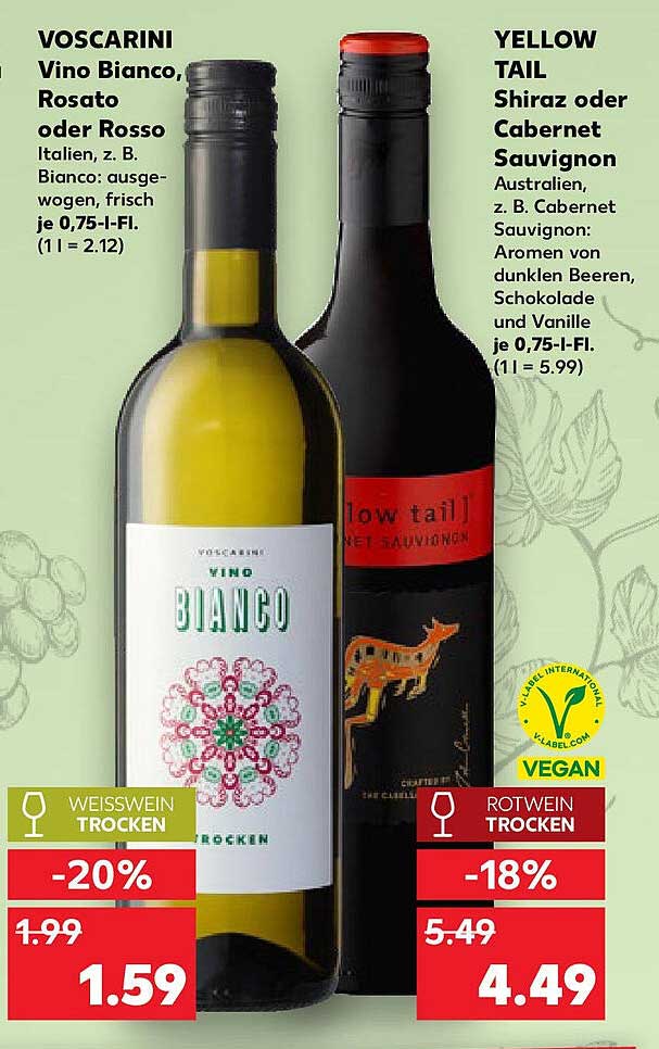 VOSCARINI Vino Bianco, Rosato oder Rosso, 0,75L Flasche - 20% Rabatt!