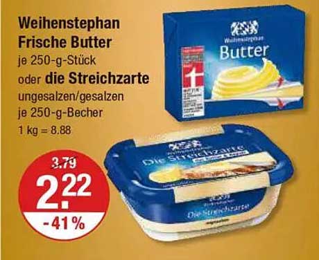 Weihenstephan Frische Butter oder die Streichzarte, 250-g-Stück/Becher