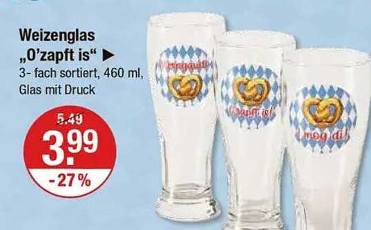 Weizenglas „O'zapft is“ - 3-fach sortiert, 460 ml, Glas mit Druck