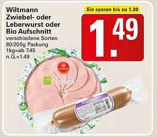 Wiltmann Zwiebel- oder Leberwurst oder Bio Aufschnitt 80/200g