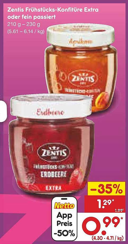 Zentis Frühstücks-Konfitüre Extra oder fein passiert