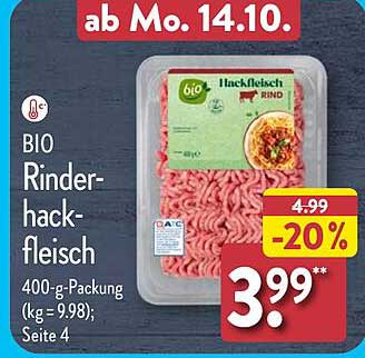Bio Rinderhackfleisch Angebot bei Aldi Nord
