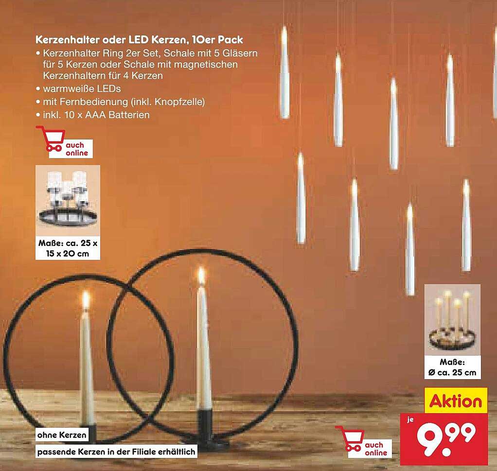 Kerzenhalter oder LED Kerzen, 10er Pack