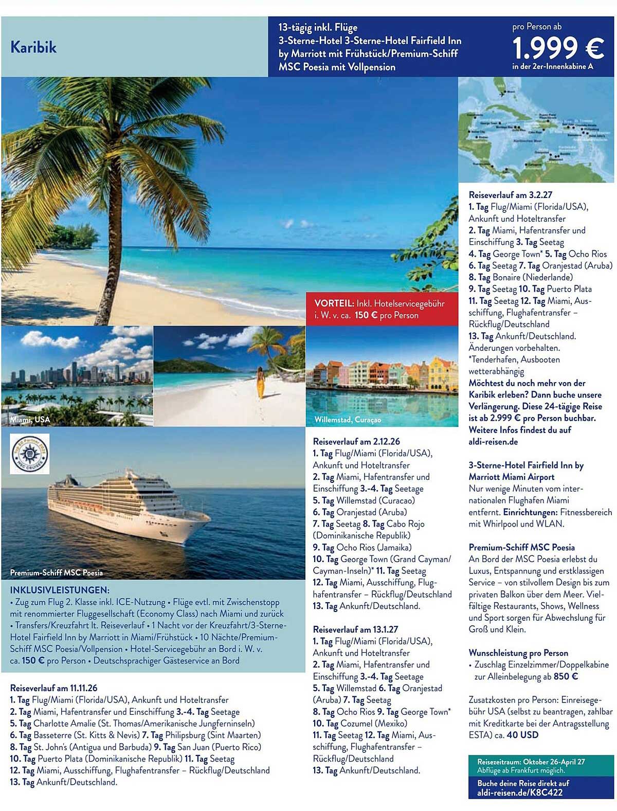 13-tägige Karibikreise inkl. Flüge und Vollpension auf dem Premium-Schiff MSC Poesia