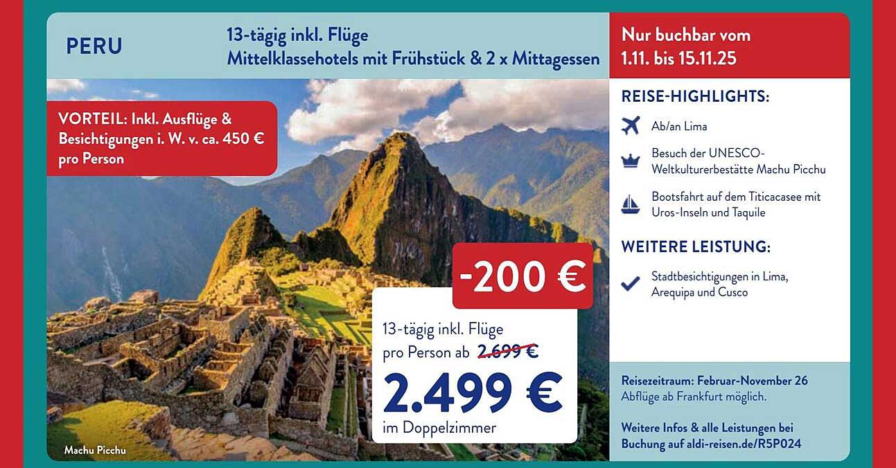13-tägige Peru-Reise inkl. Flüge und Mittelklassehotels
