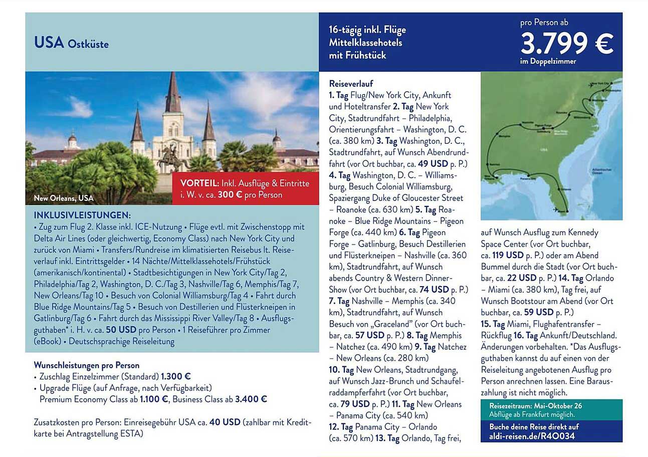 16-tägige USA Ostküste Reise inkl. Flüge und Mittelklassehotels mit Frühstück