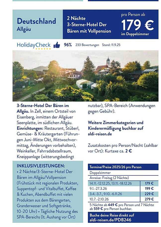 2 Nächte im 3-Sterne-Hotel Der Bären mit Vollpension für 179 € pro Person