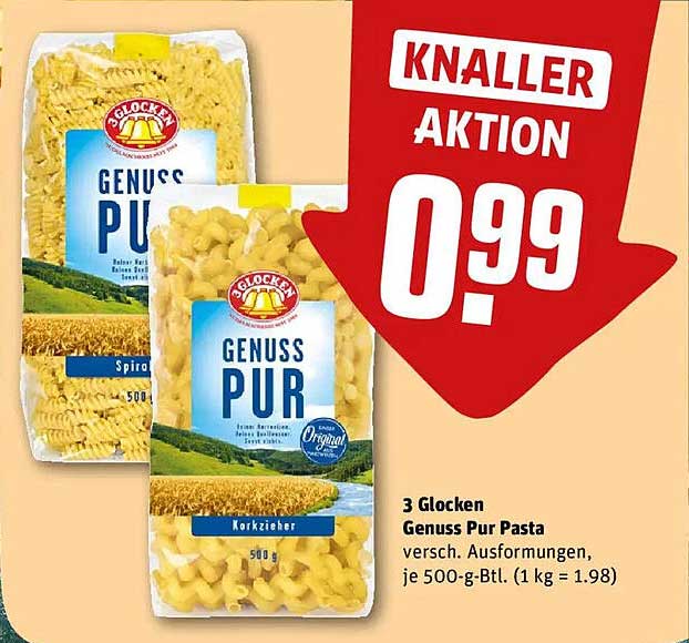 3 Glocken Genuss Pur Pasta 500 g für nur 0,99 €